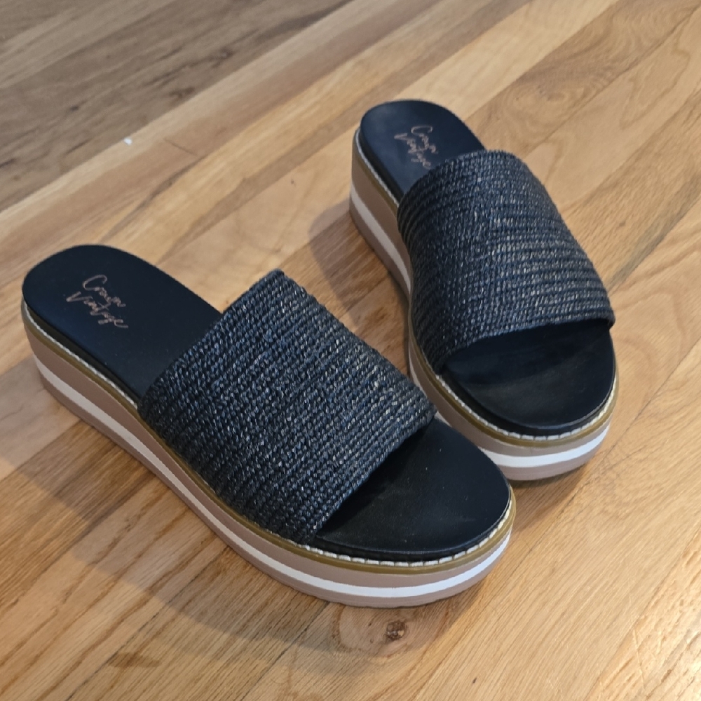 Crown Vintage Black Woven Platform Slide Sandals